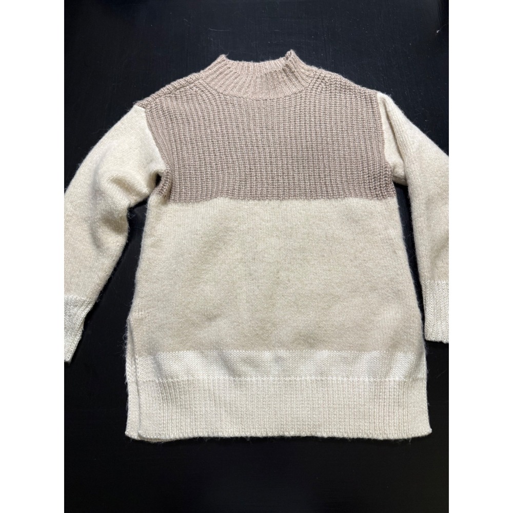 Ann Taylor Women Small Colorblock Mock Neck Wool Blend Sweater Cream Taupe